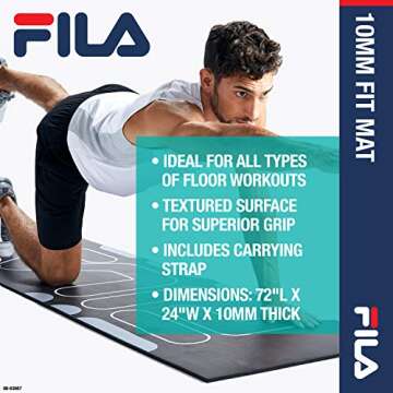 FILA Accessories Exercise Mat - Thick Yoga Mat for Fitness & Floor Gym Workouts | Includes Carrier S...