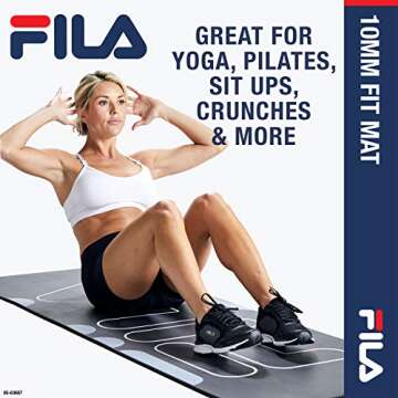 FILA Accessories Exercise Mat - Thick Yoga Mat for Fitness & Floor Gym Workouts | Includes Carrier Strap, 68" L x 24" W x 10mm, Ballet Pink (Rise)