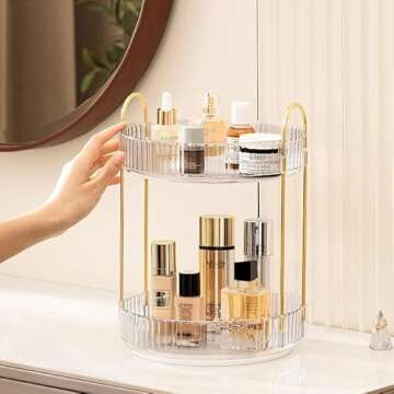 Vorey 360 Rotating Makeup Organizer Countertop Clear 2 Tier Bathroom Organizer Spinning Perfume Orga...