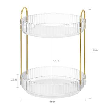 Vorey 360 Rotating Makeup Organizer Countertop Clear 2 Tier Bathroom Organizer Spinning Perfume Organizers, Skincare Organizers Makeup Carousel Cosmetic Brush Storage for Vanity, Countertop