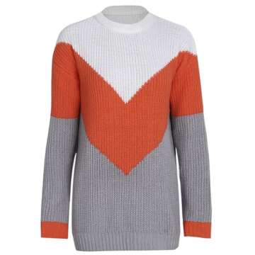 shermie Women's Long Sleeve Crew Neck Sweater Colorblock Casual Knitted Pullover Sweaters (Small, White Neck)