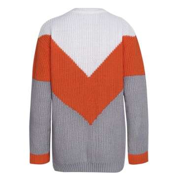 shermie Women's Long Sleeve Crew Neck Sweater Colorblock Casual Knitted Pullover Sweaters (Small, White Neck)