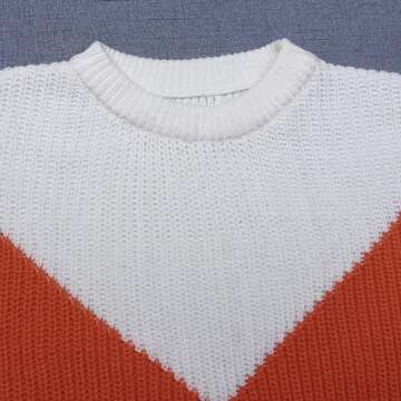 shermie Women's Long Sleeve Crew Neck Sweater Colorblock Casual Knitted Pullover Sweaters (Small, White Neck)