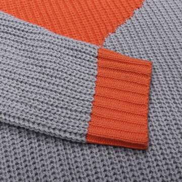 shermie Women's Long Sleeve Crew Neck Sweater Colorblock Casual Knitted Pullover Sweaters (Small, White Neck)