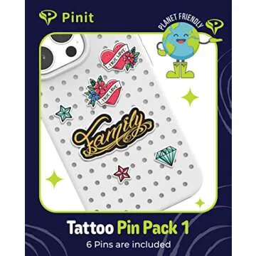 Pinit Personalized DIY Case for iPhone 14 with 6 Pins/Charms in This Bundle, Heat-Dissipation, [Military-Grade Protection], Special Patterns & Stylish Cell Phone Cases - Black, 7 in 1