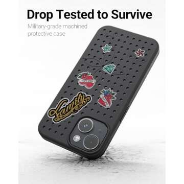 Pinit Personalized DIY Case for iPhone 14 with 6 Pins/Charms in This Bundle, Heat-Dissipation, [Military-Grade Protection], Special Patterns & Stylish Cell Phone Cases - Black, 7 in 1