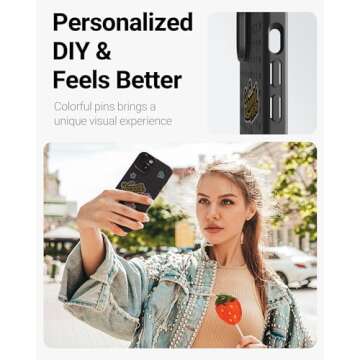 Pinit Personalized DIY Case for iPhone 14 with 6 Pins/Charms in This Bundle, Heat-Dissipation, [Military-Grade Protection], Special Patterns & Stylish Cell Phone Cases - Black, 7 in 1