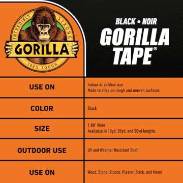 Gorilla Duct Tape, 1.88" x 50yd, Black