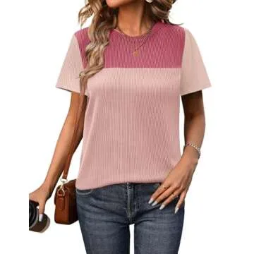 Zeagoo Tops for Women Color Block Tunic Tops Crewneck Short Sleeve T-Shirts Cute Blouses Summer Loos...