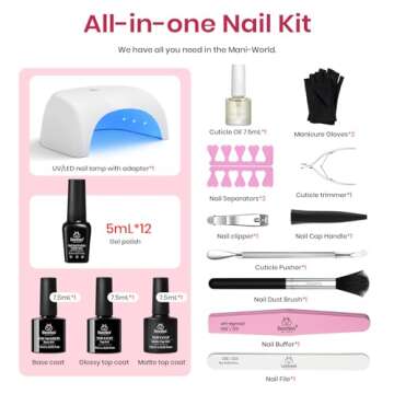 Beetles Gel Polish with Led Light Nail Lamp 12 Colors Manicure Kits, Kiss of the Rose White Nude Gel...