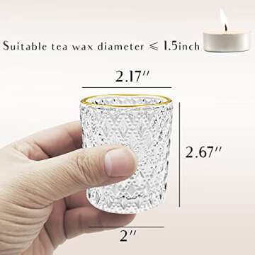 SHMILMH Clear Votive Candle Holders, Glass Tealight Candle Holders Bulk with Rim for Wedding Table Centerpiece Birthday Party Thanksgiving Decor, Set of 12