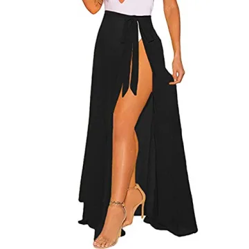 OmicGot Women's Cover Up Swimsuit Beach Wrap Maxi Skirt Swimwear Bikini with Black Long S-M