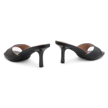 Shoe Land Deverena Women's Low Heels Stiletto Heeled Slides, Open Toe One Band Slip-On Heeled Mules – Dressy Heeled Sandals for Prom, Party, Wedding, and Vacation, Black, Size 11.0, Deverena