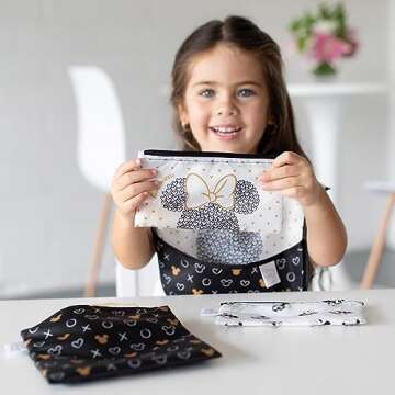 Bumkins Disney Reusable Sandwich and Snack Bags, for Kids School Lunch and for Adults Portion, Washa...