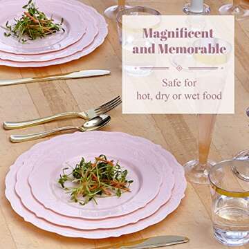 Silver Spoons Disposable Dinnerware Set|Vintage Collection, 10 Servings, Blush