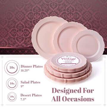 Silver Spoons Disposable Dinnerware Set|Vintage Collection, 10 Servings, Blush
