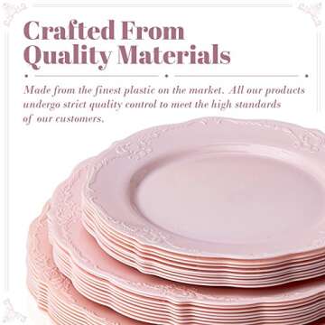 Silver Spoons Disposable Dinnerware Set|Vintage Collection, 10 Servings, Blush