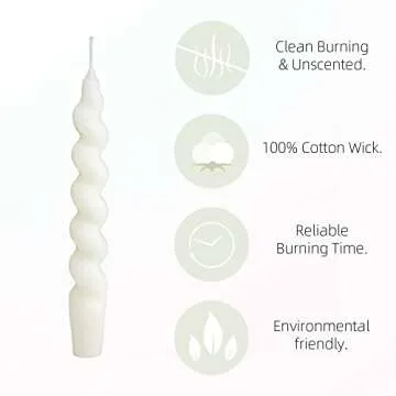 White Taper Candles 7.5inches Candle Set of 2 Long Candlesticks Spiral Tapered Candles - Twisted Candle for Unscented Candle Holder Wedding Holiday Party Home Decoration