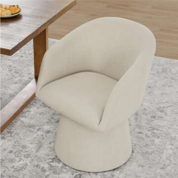 KISLOT Modern Casters 360° Swivel Upholstered Barrel Large Boucle Dining Chair, Single Pack, Linen