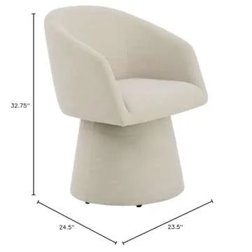 KISLOT Modern Casters 360° Swivel Upholstered Barrel Large Boucle Dining Chair, Single Pack, Linen