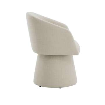 KISLOT Modern Casters 360° Swivel Upholstered Barrel Large Boucle Dining Chair, Single Pack, Linen