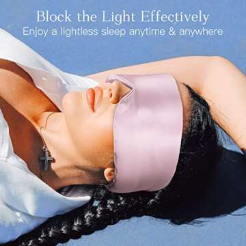 iCooBreeze 100% Natural Silk Eye Mask for Women Men, Soft Pressureless Cooling Blackout Eye Covers for Sleeping, Large Size Sleep Mask fits All Heads Adjustable, 1PC, Lotus Pink