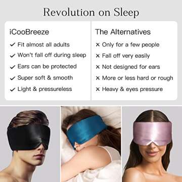 iCooBreeze 100% Natural Silk Eye Mask for Women Men, Soft Pressureless Cooling Blackout Eye Covers for Sleeping, Large Size Sleep Mask fits All Heads Adjustable, 1PC, Lotus Pink