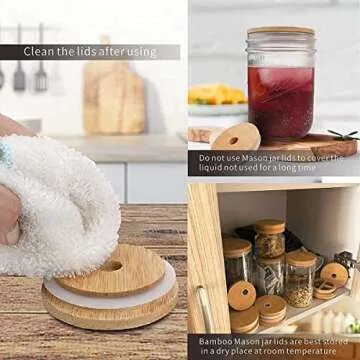 8 Pack Mason Bamboo Jar Lids with Straw Hole Reusable Bamboo Canning Jar Lids for Regular Mouth Mason Jar (70mm with Hole)