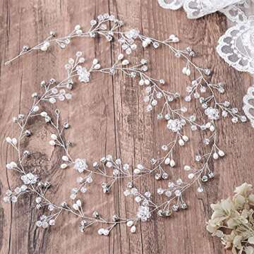 Yean Wedding Hair Vine Long Bridal Headband Hair Accessories for Bride and Bridesmaid (100cm / 39.3inches) (Silver)
