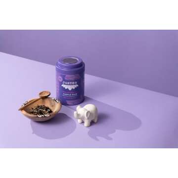 JusTea PURPLE RAIN | Loose Leaf Purple Tea | Tin with Hand Carved Tea Spoon | 40+ Cups (2.8oz) | Very Low Caffeine | Award-Winning | Fair Trade | Non-GMO