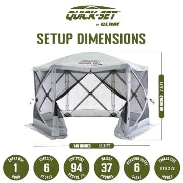 CLAM Quick-Set Escape Sport 11.5’ x 11.5’ Pop-Up Outdoor Camping Gazebo Instant Screen Tent 6-Si...