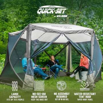 CLAM Quick-Set Escape Sport 11.5’ x 11.5’ Pop-Up Outdoor Camping Gazebo Instant Screen Tent 6-Sided Canopy Shelter with 6 Wind and Sun Panels, Gray