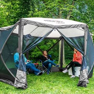 CLAM Quick-Set Escape Sport 11.5’ x 11.5’ Pop-Up Outdoor Camping Gazebo Instant Screen Tent 6-Sided Canopy Shelter with 6 Wind and Sun Panels, Gray