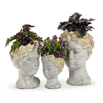 Abbott Collection Aphrodite Head Planter – Medium Indoor and Outdoor Planter Pots - Whimsical Woman Statue Head Planter for Flowers and Succulents (8.5 inch, Grey/Gold)