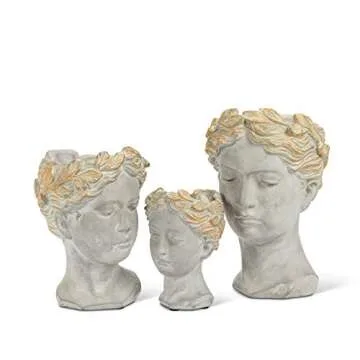 Abbott Collection Aphrodite Head Planter – Medium Indoor and Outdoor Planter Pots - Whimsical Woman Statue Head Planter for Flowers and Succulents (8.5 inch, Grey/Gold)