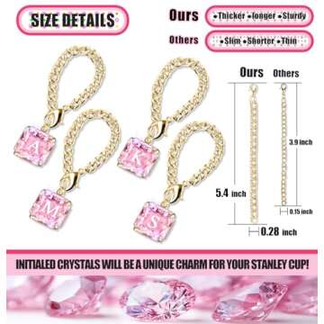 Straw Cover for Stanley Cup Accessories - Unique Crystal Letter Charms for Stanley Cups, Cute Flower & Cup Silicone Straws Topper Covers for 30 & 40 0z Tumbler with Handle, 10mm 0.4in Straw Lid Cap