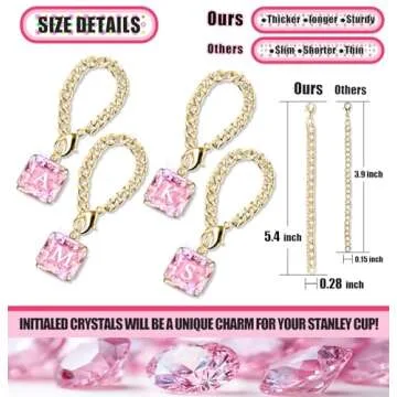 Straw Cover for Stanley Cup Accessories - Unique Crystal Letter Charms for Stanley Cups, Cute Flower & Cup Silicone Straws Topper Covers for 30 & 40 0z Tumbler with Handle, 10mm 0.4in Straw Lid Cap