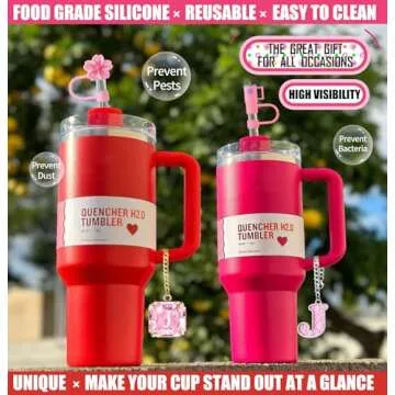 Straw Cover for Stanley Cup Accessories - Unique Crystal Letter Charms for Stanley Cups, Cute Flower & Cup Silicone Straws Topper Covers for 30 & 40 0z Tumbler with Handle, 10mm 0.4in Straw Lid Cap