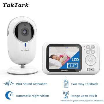 TakTark Baby Monitor - 3.2'' Color LCD, 2 Way Audio, Night Vision