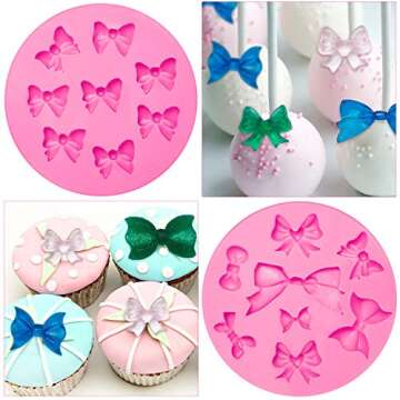 3 Pcs Fondant Bow Molds 18 Mini Bow Silicone Fondant Molds Christmas Bowknot Sugar Candy Cake Pop Chocolate Pudding Craft Moulds DIY for Birthday Wedding Party Cake Cupcake Decorating