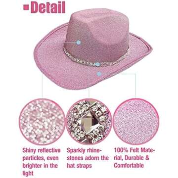 DAJOOEE Cowgirl Hat with Heart Sunglasses Glitter Cowboy Hat for Women Cosplay Bachelor Party Costume Hats (Pink)