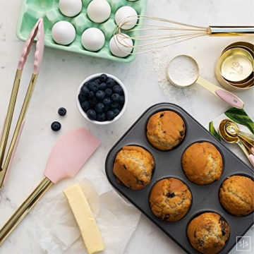 Gold Pink Kitchen Utensil Set with Holder - Stylish Cooking Tools