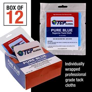 TCP Global Pure Blue Superior Tack Cloths - 12-Pack, Perfect for Automotive & Woodworking