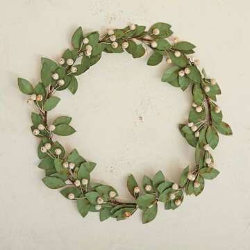 Creative Co-Op Round Painted Metal Leaf and Berry Wreath, Green and Antique Pink
