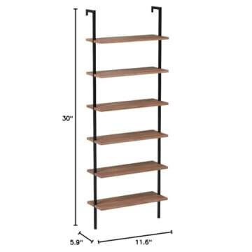 Nathan James Theo 6-Shelf Tall Bookcase, Wall Mount Bookshelf with Reclaimed Wood and Industrial Met...