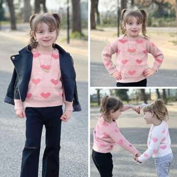 Curipeer Baby Girls Cute Heart-Print Pullover Sweater Turtleneck Longsleeve Thick Warm Knitted Sweater for Baby Girls 3-4T