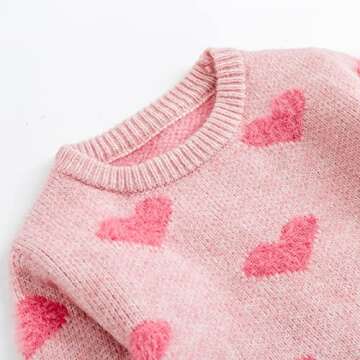 Curipeer Baby Girls Cute Heart-Print Pullover Sweater Turtleneck Longsleeve Thick Warm Knitted Sweater for Baby Girls 3-4T