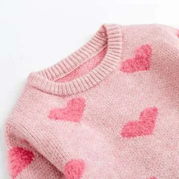 Curipeer Baby Girls Cute Heart-Print Pullover Sweater Turtleneck Longsleeve Thick Warm Knitted Sweater for Baby Girls 3-4T