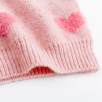 Curipeer Baby Girls Cute Heart-Print Pullover Sweater Turtleneck Longsleeve Thick Warm Knitted Sweater for Baby Girls 3-4T