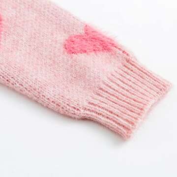 Curipeer Baby Girls Cute Heart-Print Pullover Sweater Turtleneck Longsleeve Thick Warm Knitted Sweater for Baby Girls 3-4T